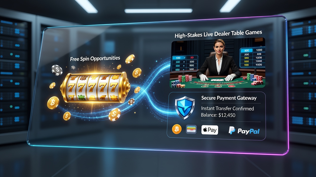 Digital payment interface showing quick transfers between slot bonuses and live dealer tables