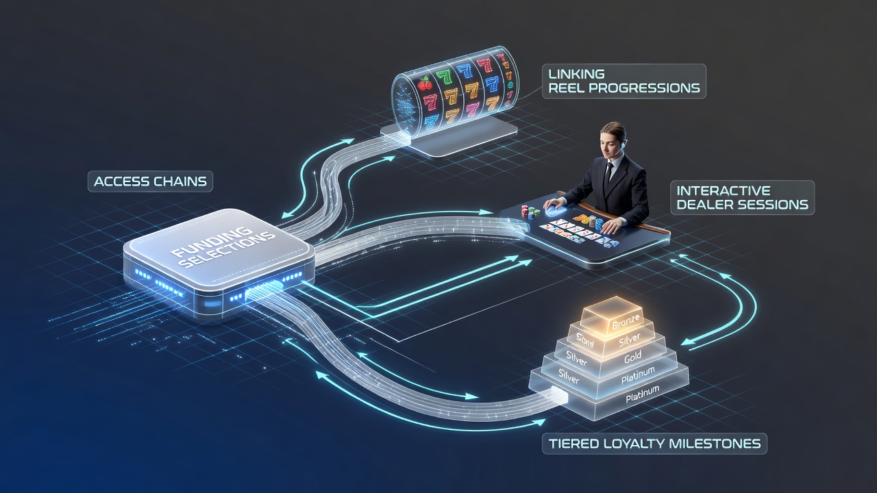 Digital payment interfaces connecting slot reels, live dealer tables, and loyalty program dashboards in online gaming platforms
