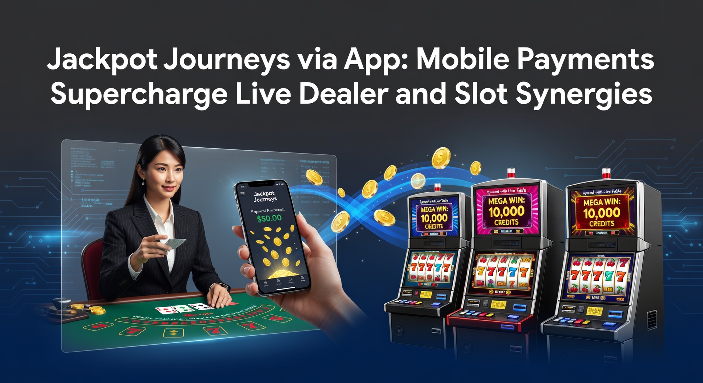 Smartphone displaying a vibrant mobile casino app with live dealer blackjack and slot reels spinning alongside quick payment icons