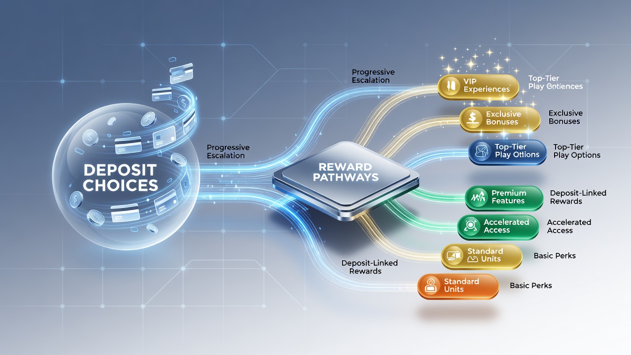 Illustration of reward pathways flowing from deposits into progressive jackpot meters and live dealer sessions