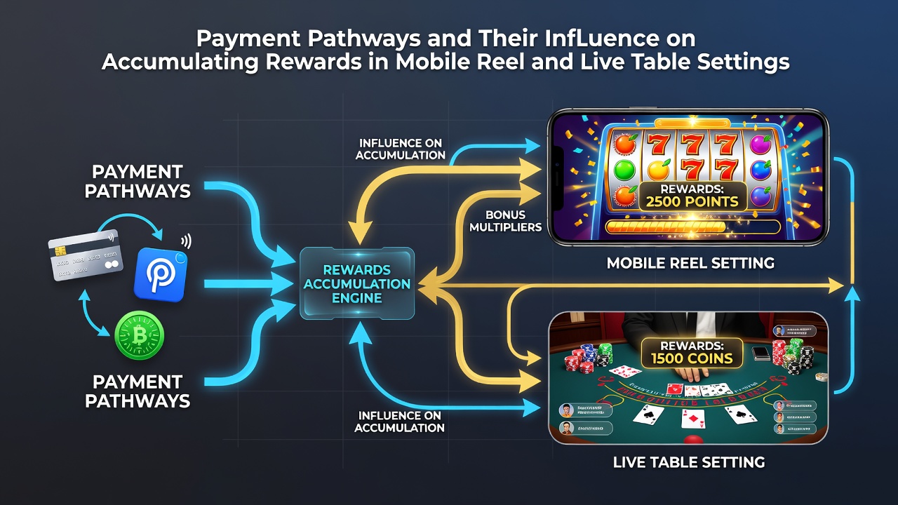 Flow diagram illustrating how different payment methods link deposits to reward points across mobile slots and live dealer tables