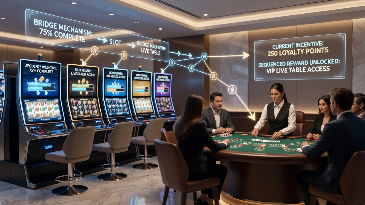 Live dealer table interface displaying sequenced bonus notifications from slot play