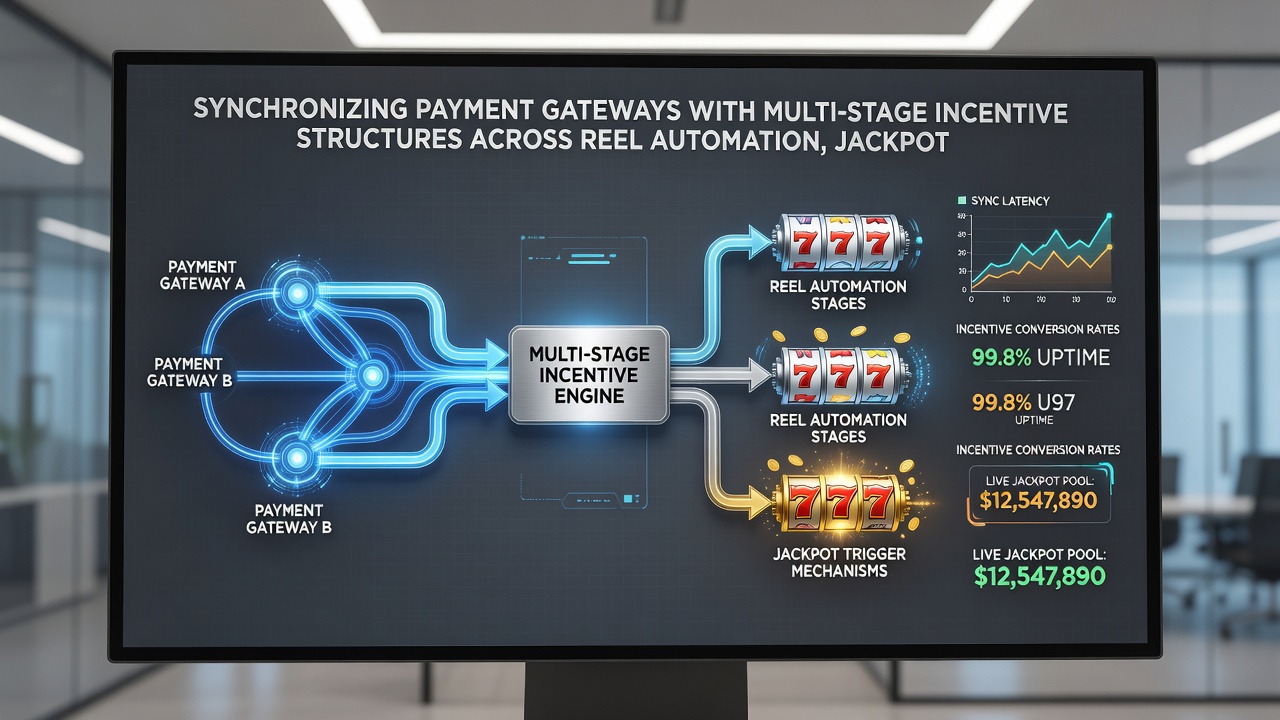 Flowchart of multi-stage incentives linking deposits to reels, jackpots, and dealer tables with real-time reconciliation