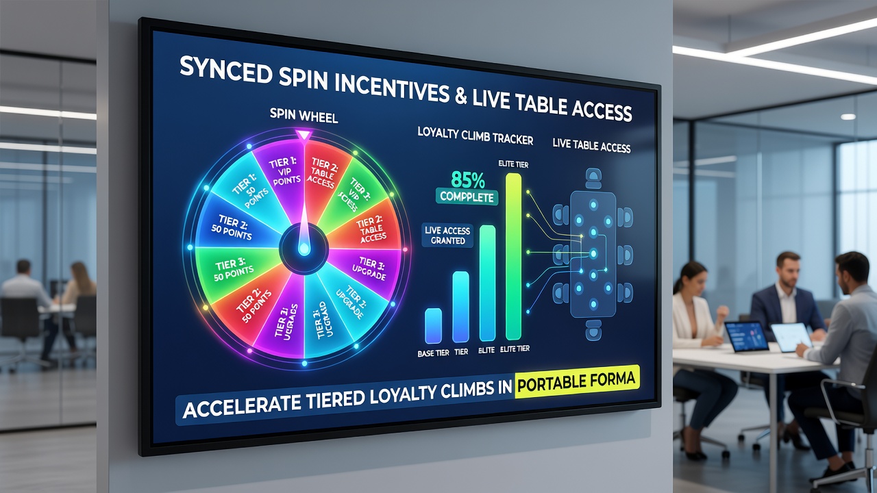 Loyalty tier dashboard on mobile device displaying synced rewards from spins to live tables