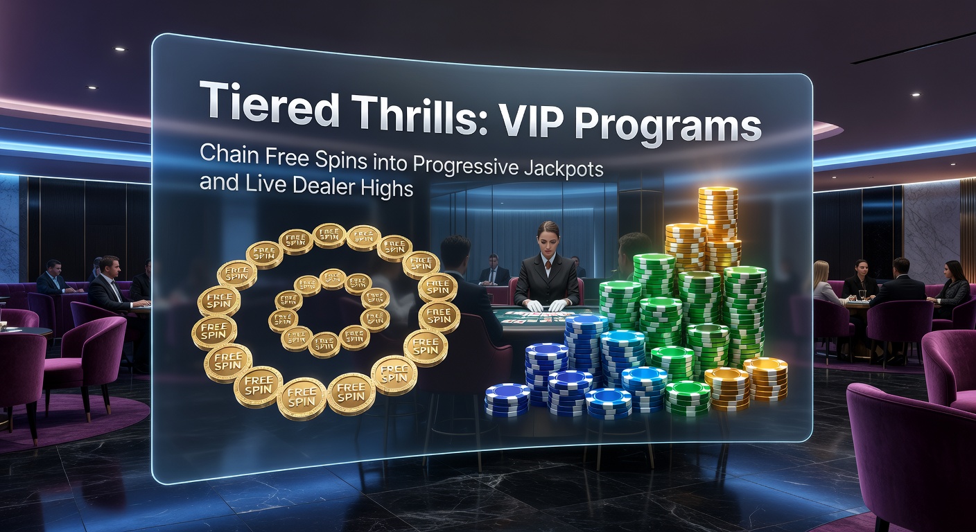 A glowing VIP tier ladder ascending through cascading free spins, massive progressive jackpot meters, and glamorous live dealer tables under neon lights