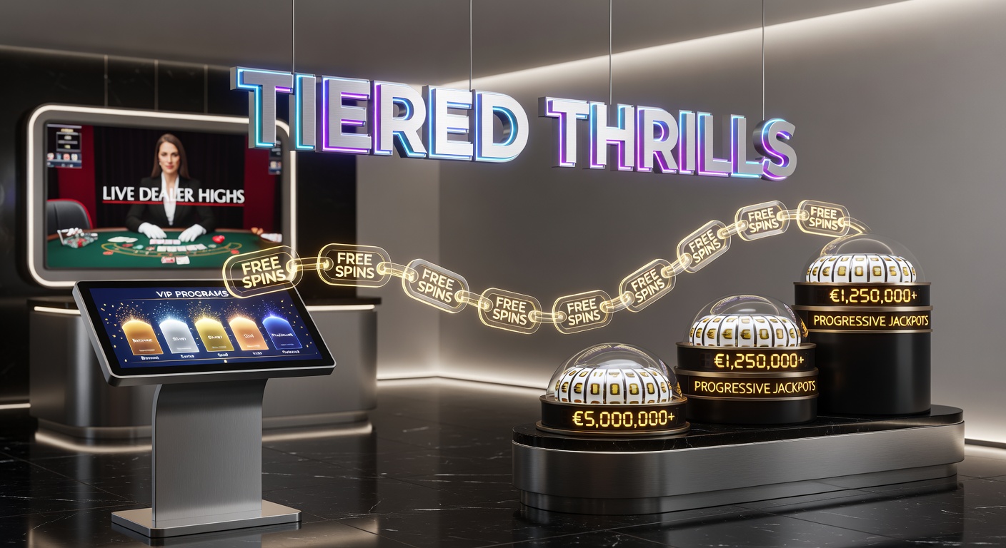 Dynamic screenshot of a VIP dashboard showing tier progress, exploding free spin counters feeding into a rising progressive jackpot bar, flanked by live dealer blackjack streams